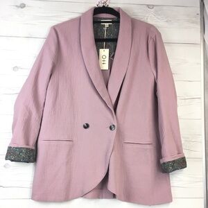 NWT Ott Blazer size Medium Casual jacket Crinkle fabric Lined with floral fabric